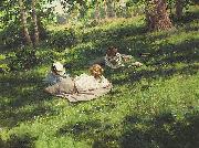 johan krouthen Three reading women in a summer landscape Spain oil painting artist